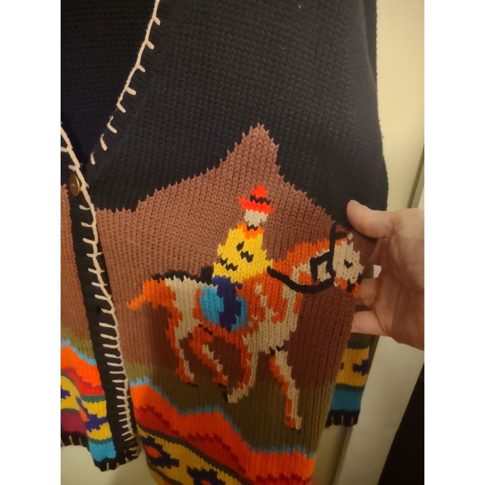 Preston And York Western Themed Sweater M Chunky Knit Catcus Cowboy Artsy Cotton - Picture 2 of 7